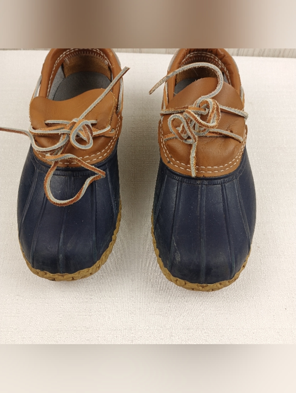 L.L. Bean tan leather &blue rubber low ankle gumshoe duck boot womens sz. 7M - Picture 5 of 15